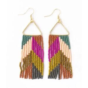 INK+ALLOY New Whitney Chevron Beaded Fringe Earrings Muted Rainbow Boho